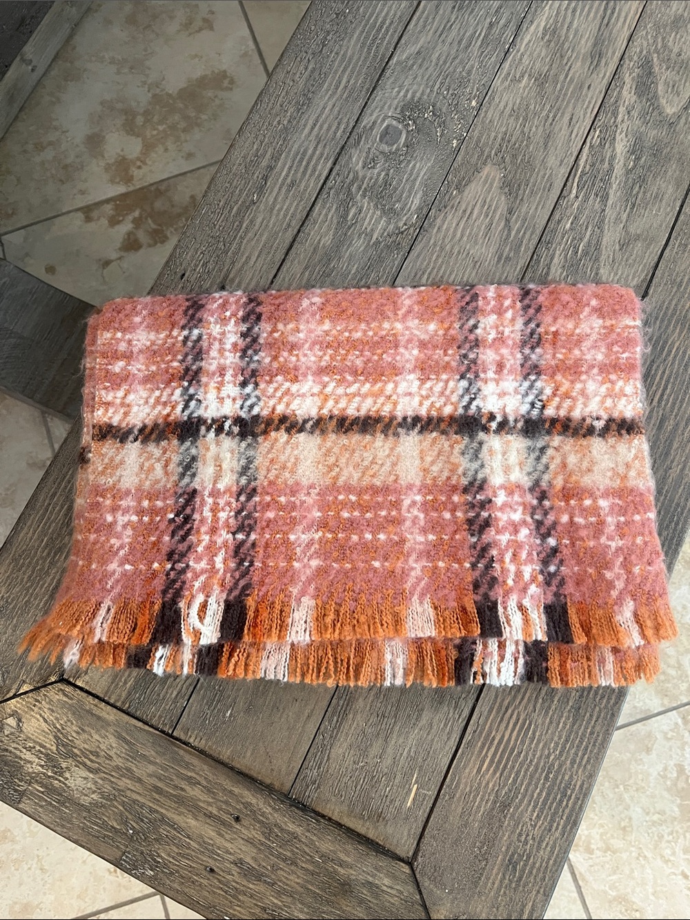 Plush Pink Plaid Long Scarf